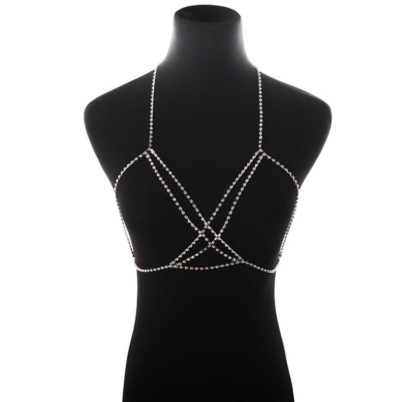 Women’s Rhinestone Cross Body Chain – Luxury Crystal Harness Jewelry in Gold & Silver