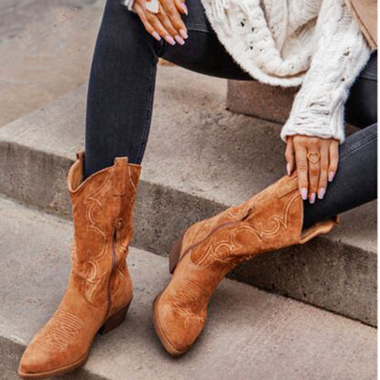 Rustic Charm Suede Pointed Toe Mid-Calf Western Boots