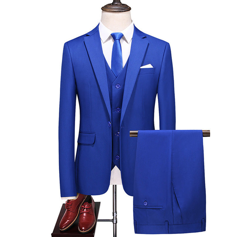 Men's Three-Piece Solid Color Slim Fit Suit – Wedding, Banquet & Evening Wear