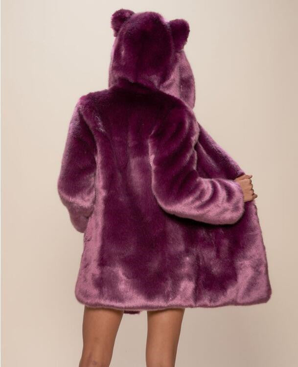 Plush Faux Fur Hooded Coat with Ears – Women’s Warm Mid-Length Jacket