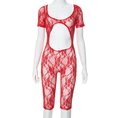 Women's Sexy Lace Stitch U-Neck Cropped Hollow Jumpsuit Shorts – Street Hipster Style
