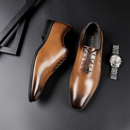 👞 Men’s Hand-Polished Leather Business Shoes – Formal Lace-Up Dress Shoe